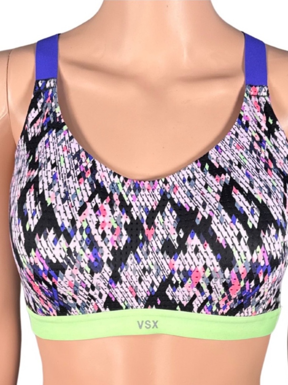 VSX Neon Geo Print Sports Bra with Lime Crossback - Picture 4 of 4